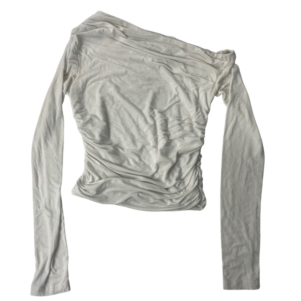 White Fox Boutique Best Of Luck Long Sleeve Top White Small MSRP $55 Ruching EUC - Picture 4 of 9